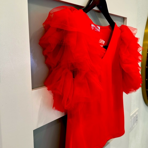 Adorable, New, Cherry-Red Top w Tulle trim Perfect for Gameday & fun events! - Picture 3 of 6